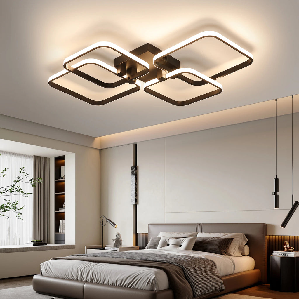 Modern LED Ceiling Light with Remote Control, Dimmable Chandelier for Living Room Bedroom, Flush Mount Lighting Fixture Indoor - Clikcy