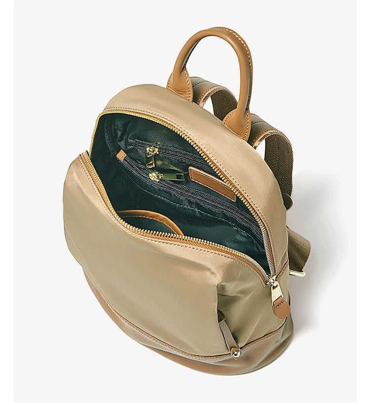 Marino Orlan Cow Leather Backpack for Women 2025 New Fashion Spring&Summer Waterproof Nylon Cloth Travel Student School Bag - Clikcy