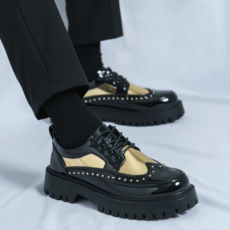 Men Casual Office Business Formal Oxford Thick Bottom Dress Shoes Men Gentleman Outdoor Patent Leather Wedding Shoes Fashion - Clikcy