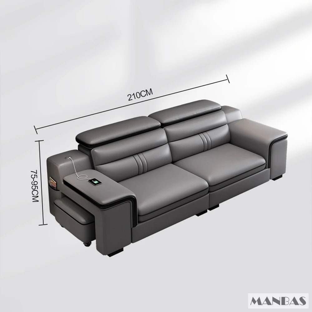 MINGDIBAO Leather Sectional Sofa Set with Cup Holder, USB, Adjustable Headrests & Bluetooth Speaker Living Room Couch with Stool - Clikcy