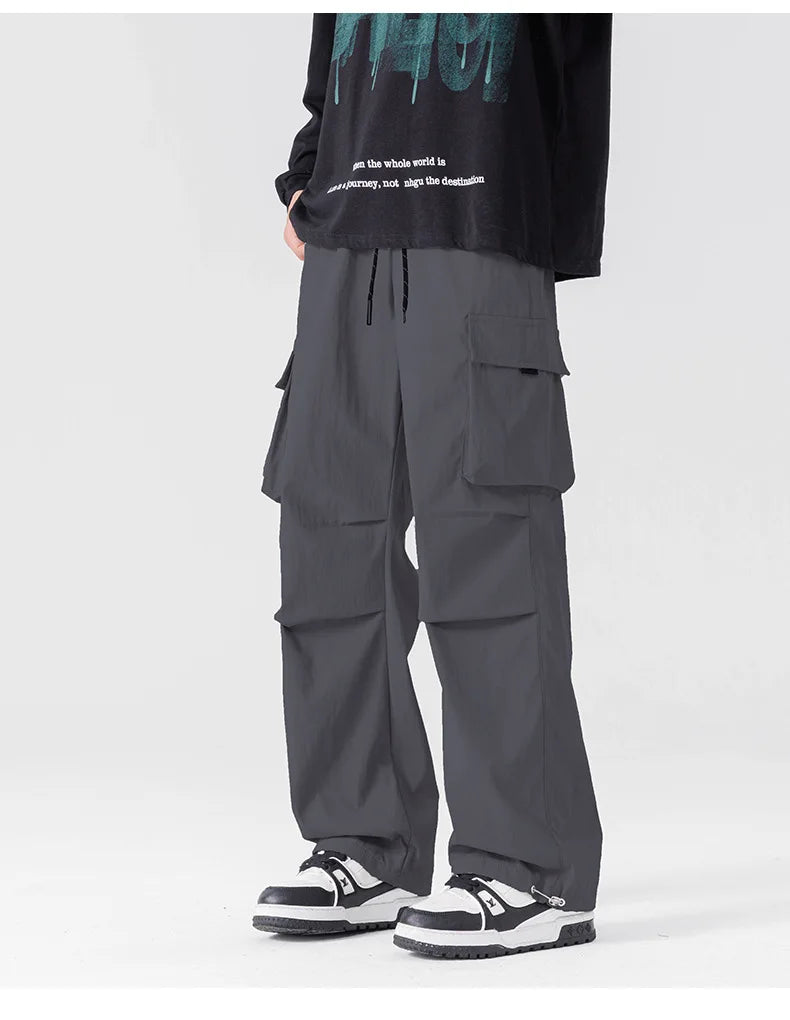 Plus Size 10xl 9xl 8xl Men's Straight Cargo Pants Spring Summer Multi-Pockets Streetwear Wide Leg Casual Baggy Straight Trousers - Clikcy