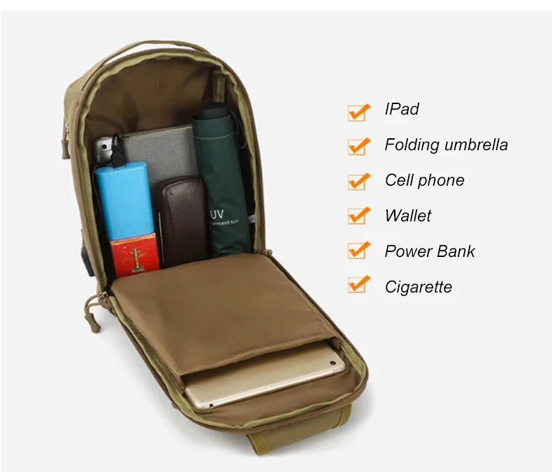 Tactical Shoulder Bag Molle Shoulder Backpacks Sling Daypack Backpack with USB Charging Port Chest Fishing Camping Fanny Pack - Clikcy