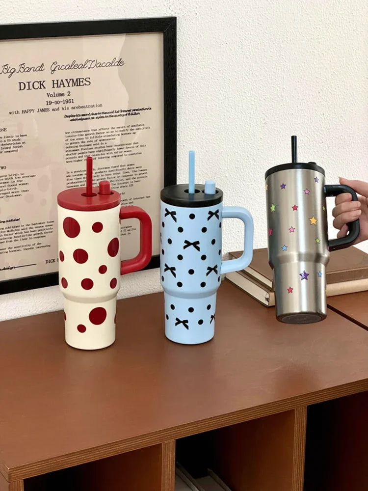 24oz Portability Tumbler with Handle Straw Lid Large Volume Stainless Steel Vacuum Insulated Cup Keep Cold Travel Mug - Clikcy