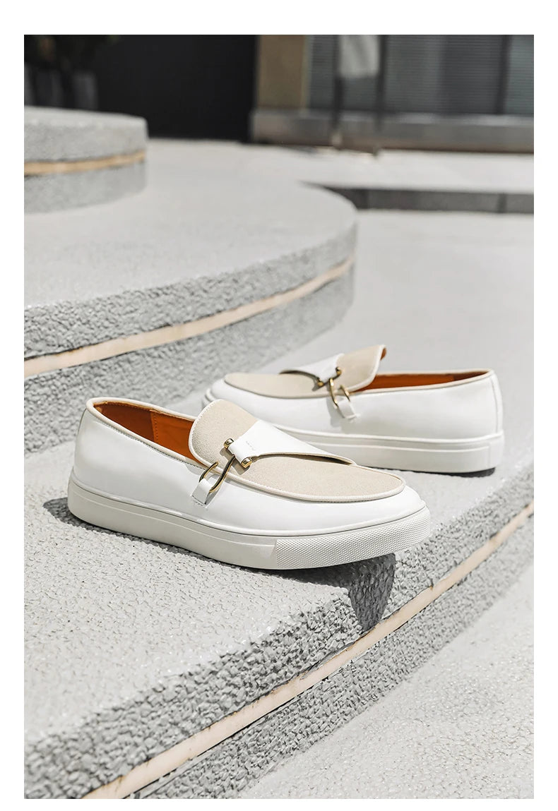 Hight Quality Casual White Leather Shoes For Men New Platform Walking White Sneakers Male British Style Loafers Yuppie Men 2025 - Clikcy