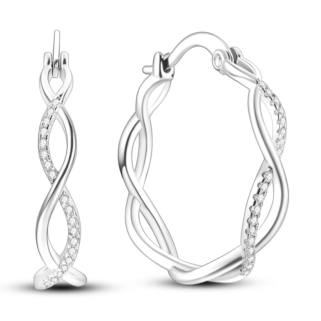 Original 925 Sterling Silver Women Hoop Earrings High Quality Shine Zircon U Shaped Classic Style Earring For Women Jewelry Gift
