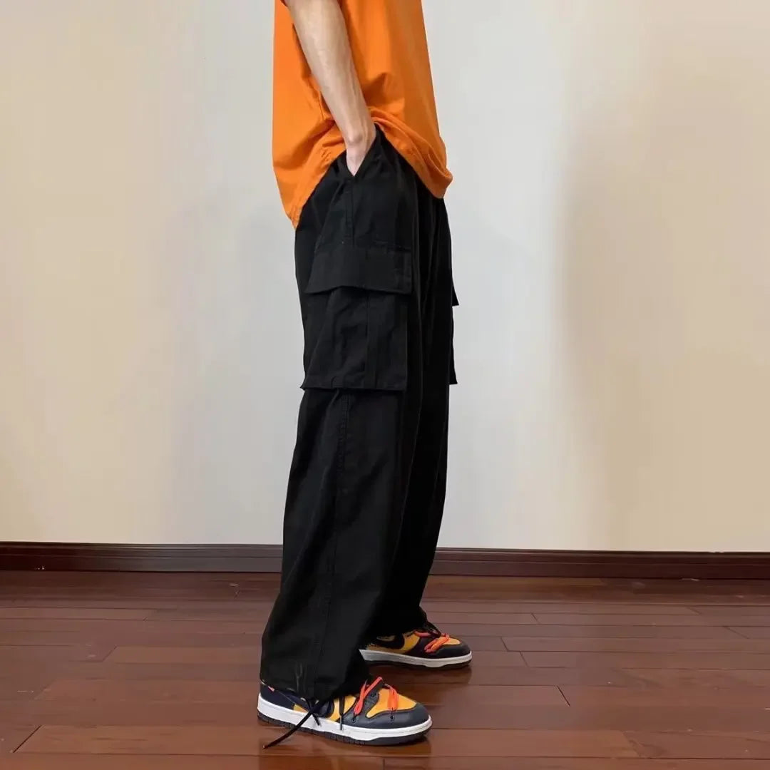 Summer American Style Men's Vintage Large Pocket Cotton Cargo Pants Trendy Loose Fit Casual Pants For Men - Clikcy