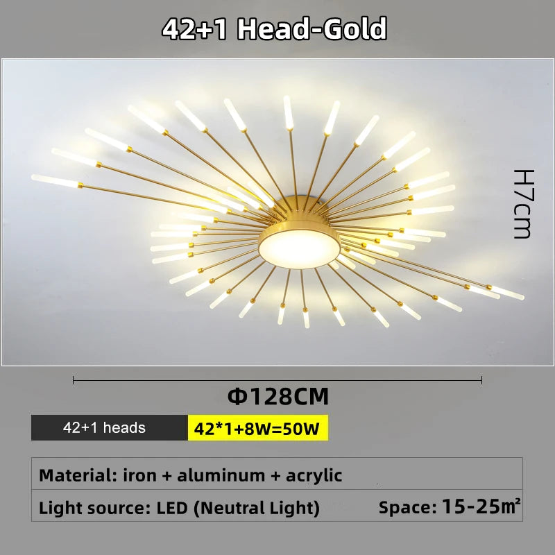 Led Firework Chandelier Dimmable For Living Room Bedroom Milk Yellow Ceiling Chandelier Dining Room LED Ceiling Lamp With Remote