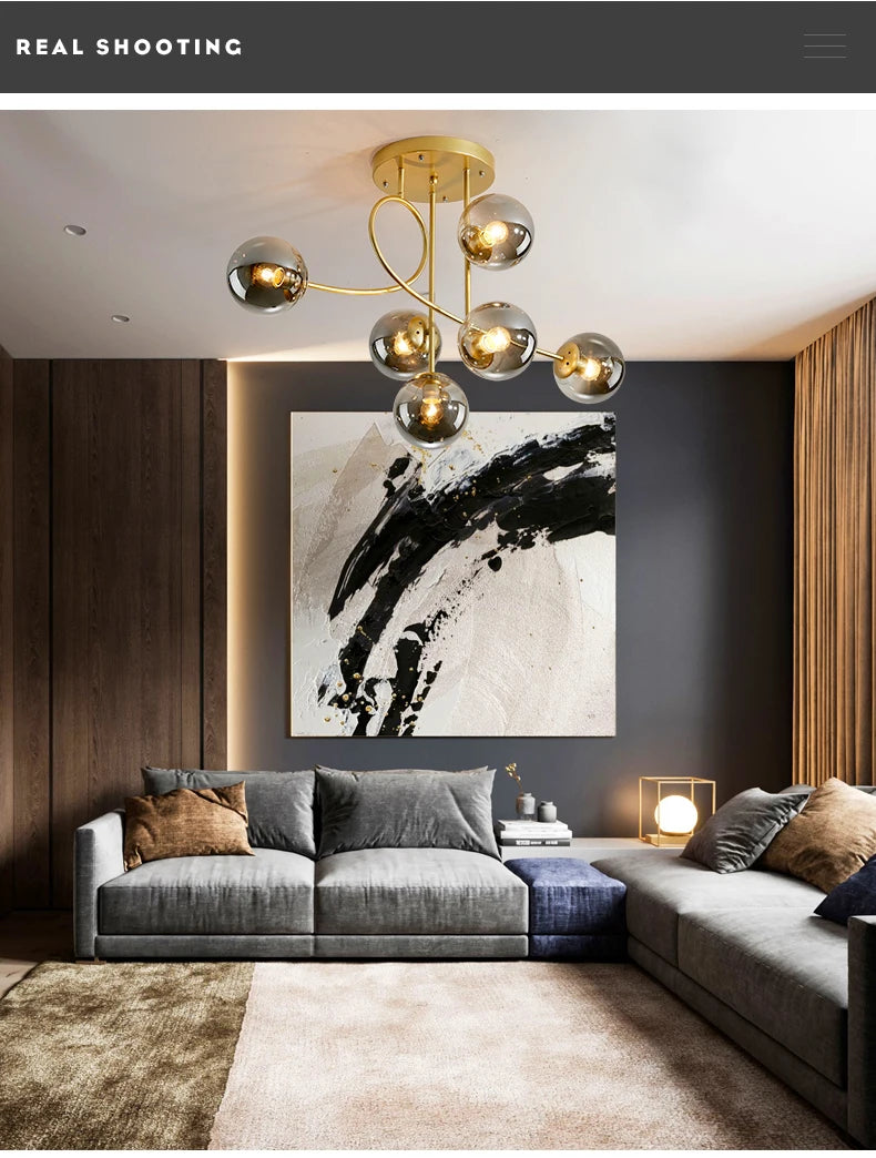 JUNYU Nordic Modern Chandelier Magic Bean Glass Ceiling LED Gold/Black Luxury Pendant Light for Living Room Bedroom Home Decor - Clikcy