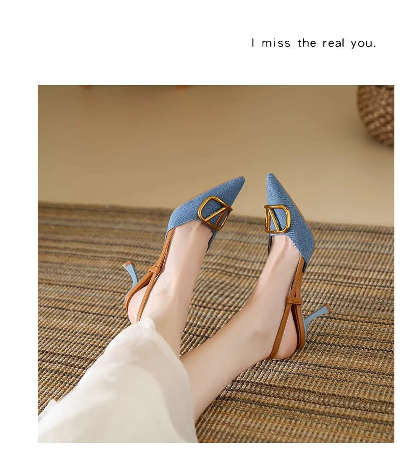 Fashion Slingback Black Comfortable Women Summer Pumps Shoes Outside Very High Heel Sandals 2025 Trend for Wedding Party Dress - Clikcy