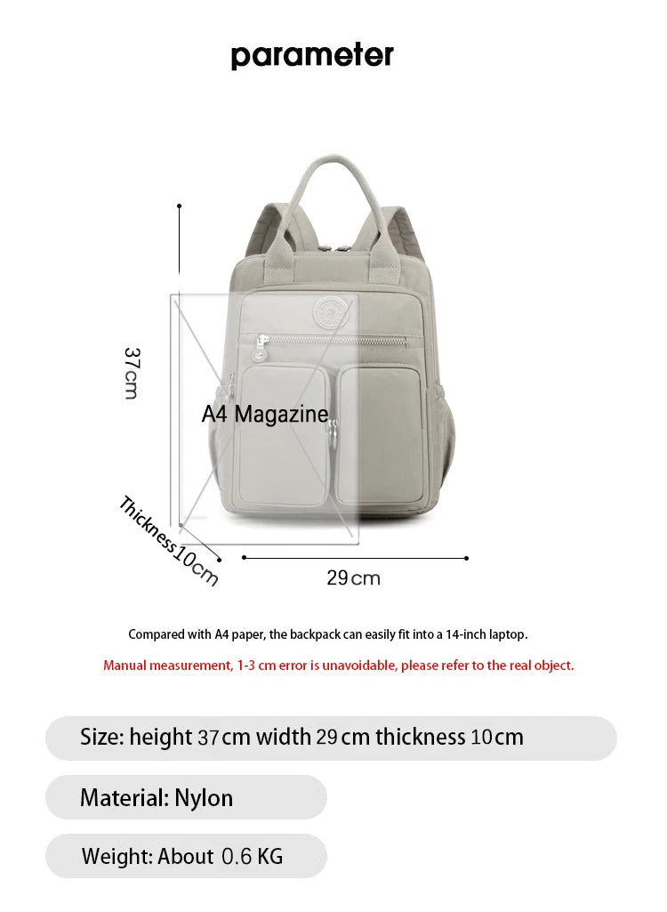 Multi-pocket Nylon School Backpack Casual Women's Backpack Lightweight Large Capacity School Bag Large Capacity Travel Backpack - Clikcy