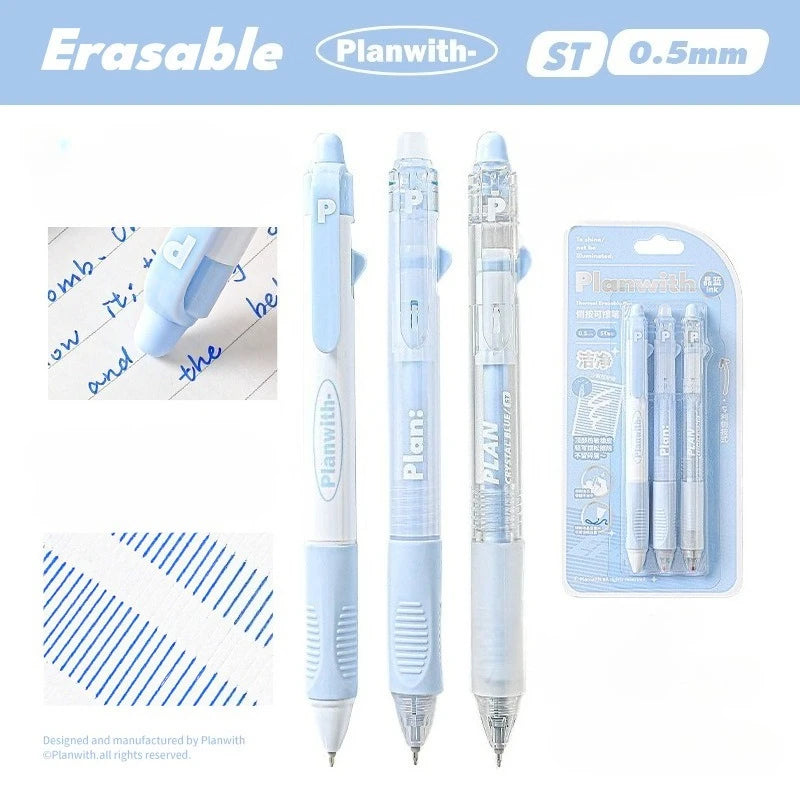 3PCS/set Simplicity Stationery Student Erasable Gel Pen Blue White Color Writing Pen 0.5mm Blue Ink Erasable School Pen Kids Git - Clikcy