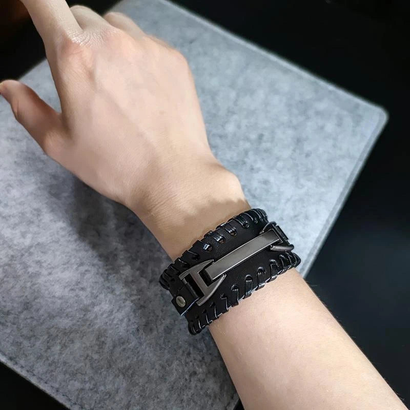 Fashion Punk Leather Bracelet for Men and Women, Small Personality, Retro Couple Accessories, Bracelet, Casual Wrist Strap - Clikcy