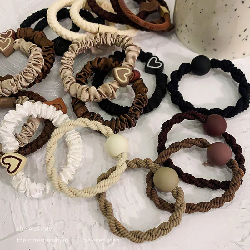 5/10pcs/Set Elegant Heart Ball Elastic Hair Bands For Women Ponytail Hair Tie Scrunchie Rubber Bands Fashion Hair Accessories - Clikcy
