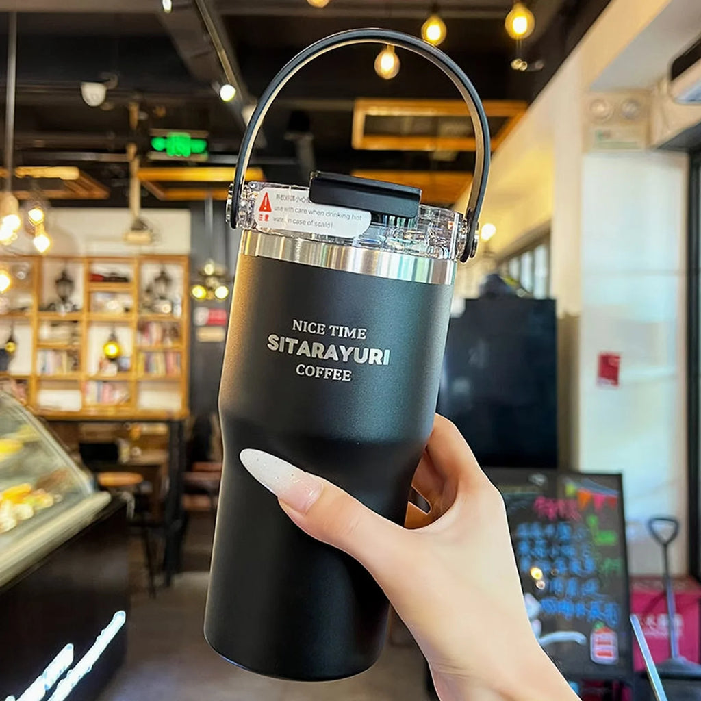 21oz/31oz Stainless Steel Tumbler with Straw Insulated Thermos Coffee Cup with Handle Water Bottle Travel Car Cups Copo Termo - Clikcy