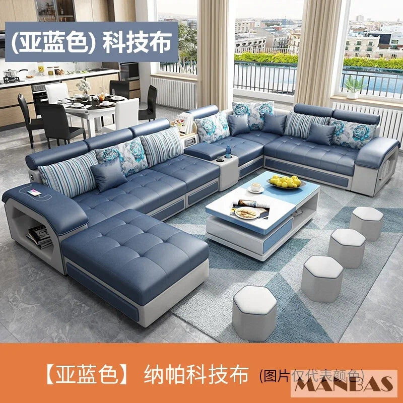 Linlamim Fabric Sofa Set Furniture Living Room Sofa Set with USB and Stools / Big U Shape Cloth Couch Sofas for Home Furniture - Clikcy