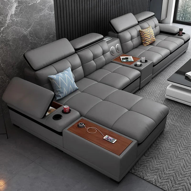 Luxury Wooden Sofa Set Design Modern Living Room Straight L Shaped Smart Sofa Bed With Storage - Clikcy