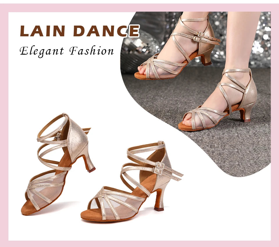 SWDZM Women Latin Dance Shoes Girls Ballroom Dance Shoes Soft Bottom High heel Ladies practice Latin Salsa Shoes heeled 7.5CM - Clikcy