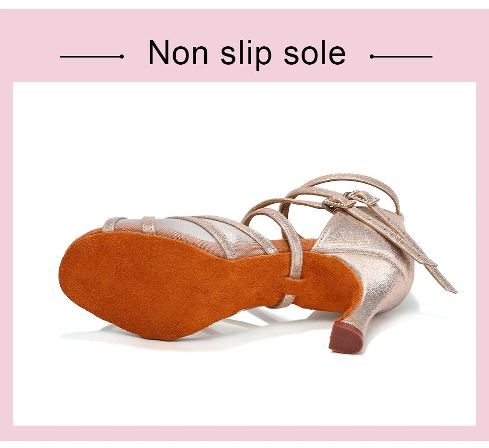 SWDZM Women Latin Dance Shoes Girls Ballroom Dance Shoes Soft Bottom High heel Ladies practice Latin Salsa Shoes heeled 7.5CM - Clikcy