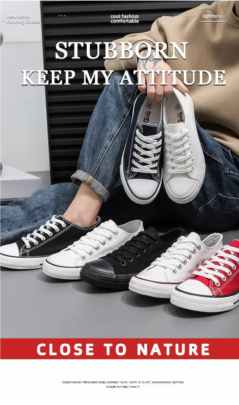 Men's All-Black Low-Top Canvas Shoes Spring Casual Sports Flat Bottom Couple's Sulfurization Flats Unisex Slip-On Sneakers