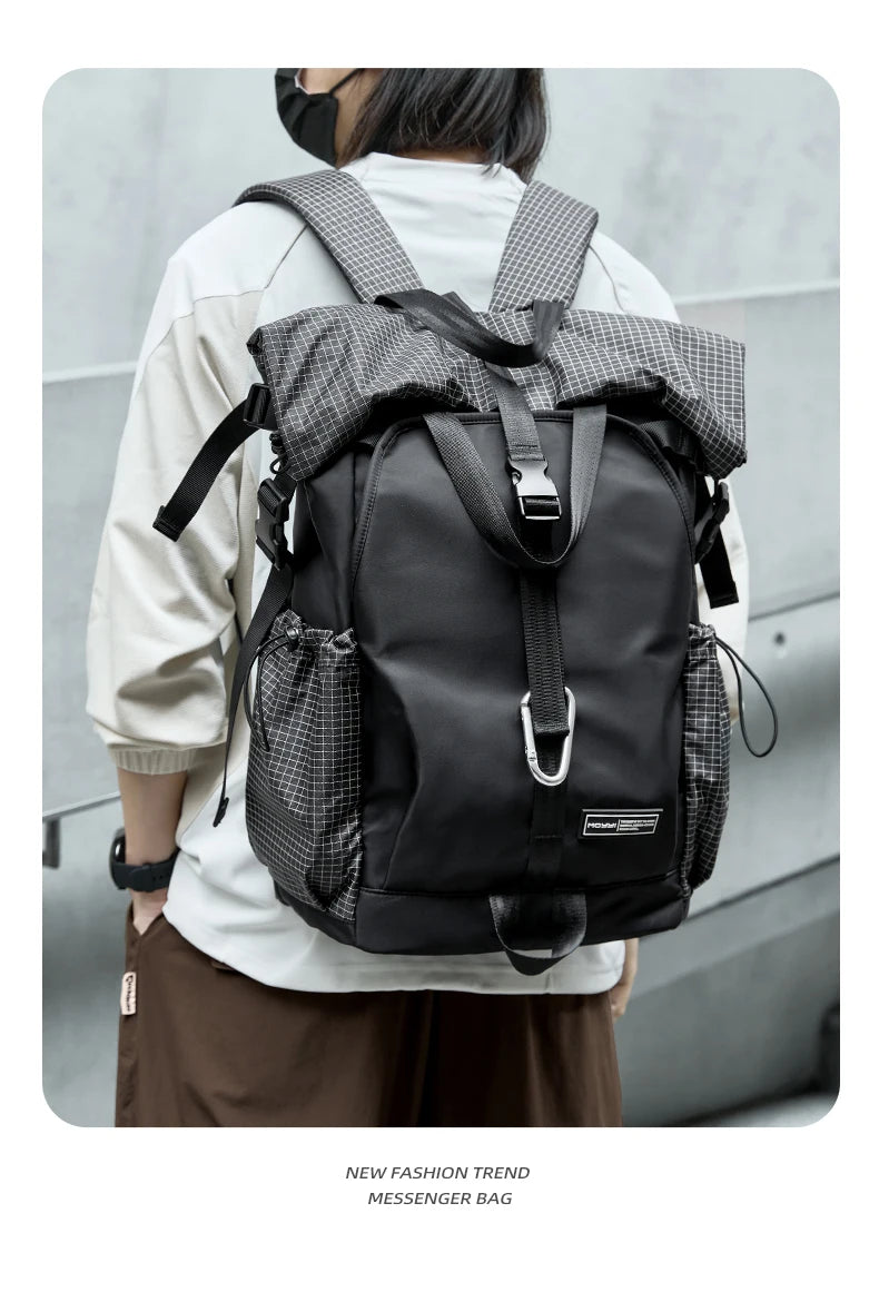 Men's Backpack Roll Top Travel Expandable Large Capacity Backpack Waterproof Outdoor Motorcycle Riding Hike Sports Bags - Clikcy