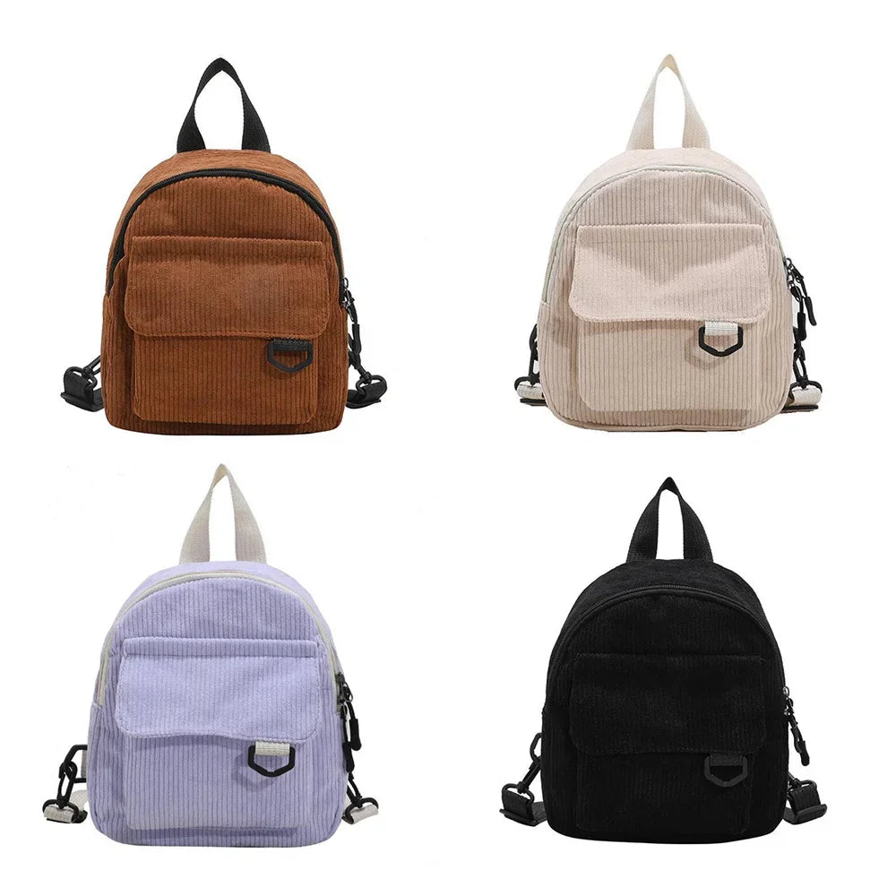 Women's Mini Backpack Fashion Solid Color Corduroy Small Simple Casual Traveling Large Capacity Durable Female's Schoolbag - Clikcy