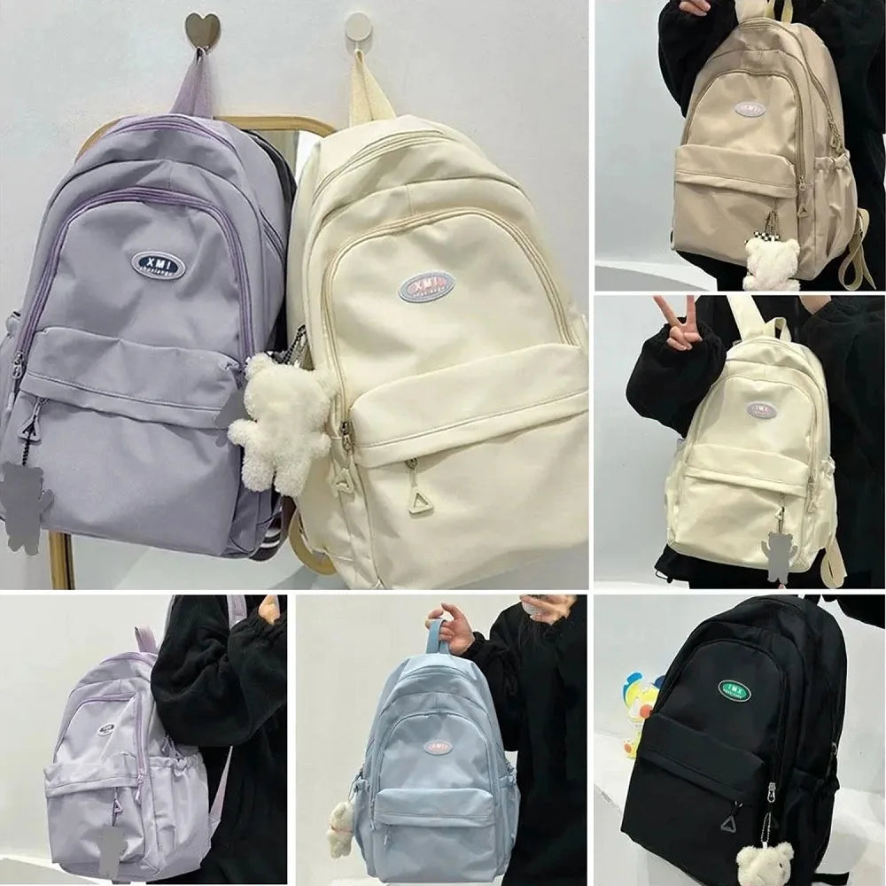 Cute Large Capacity Backpack Shoulder Bag Bookbags Nylon Travel Knapsacks Kawaii Candy Color Student Daily Zipper School Bags - Clikcy