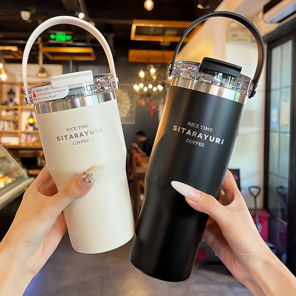 21oz/31oz Stainless Steel Tumbler with Straw Insulated Thermos Coffee Cup with Handle Water Bottle Travel Car Cups Copo Termo - Clikcy