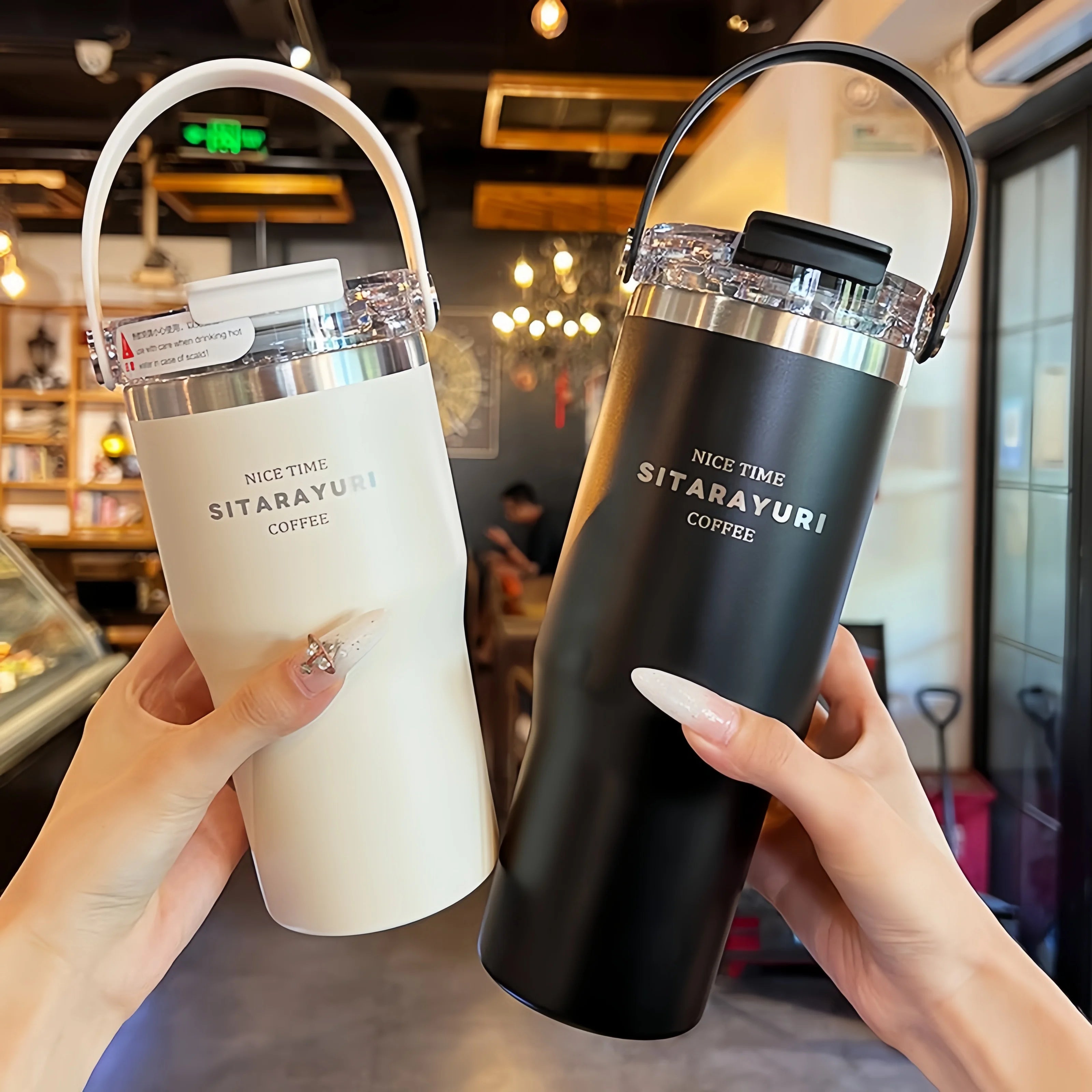 21oz/31oz Stainless Steel Tumbler with Straw Insulated Thermos Coffee Cup with Handle Water Bottle Travel Car Cups Copo Termo - Clikcy