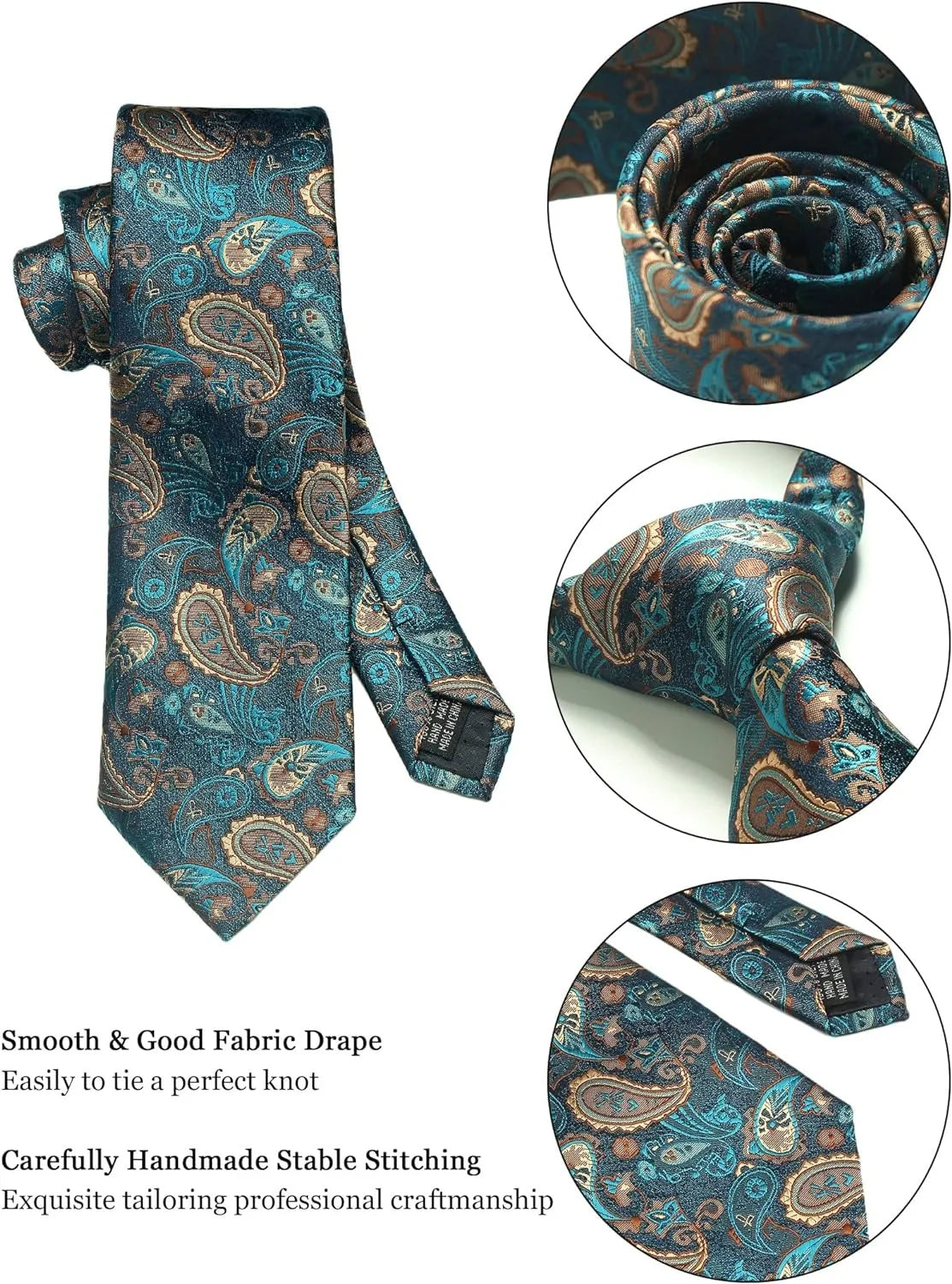 100% Silk Necktie Paisley Floral Mens Tie Top Quality Business Tie Pocket Square Tie Clip Cufflinks Set Classic For Men Gift Box - Clikcy