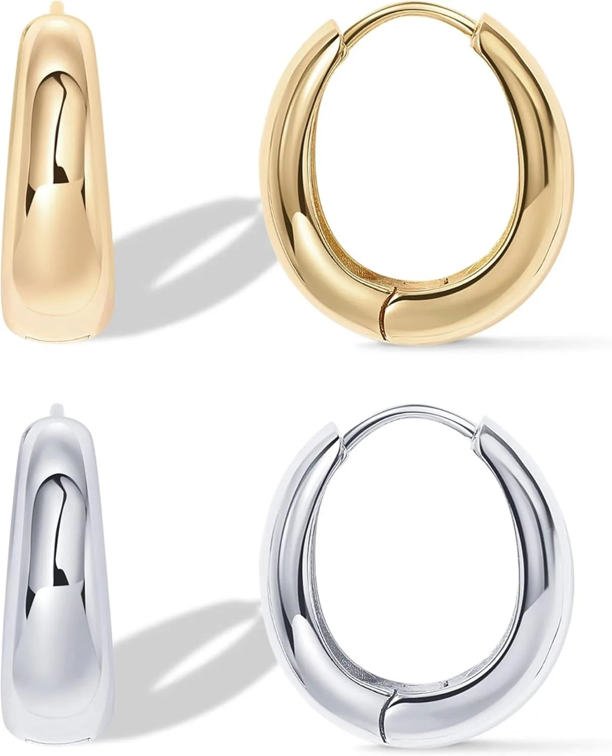 14K Gold Plated Sterling Silver Post Small Chunky Hoops Earrings | Thick Lightweight Gold Hoop Earrings for Women Retro style - Clikcy