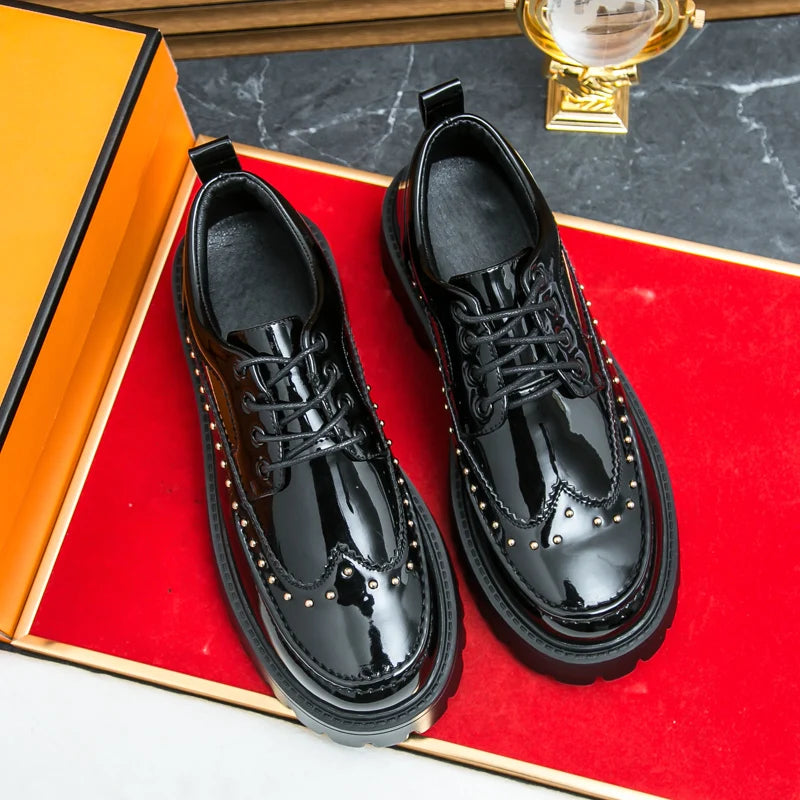 Men Casual Office Business Formal Oxford Thick Bottom Dress Shoes Men Gentleman Outdoor Patent Leather Wedding Shoes Fashion