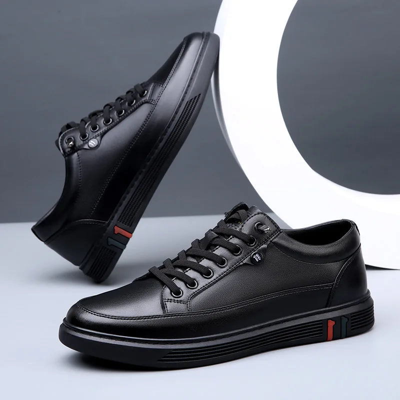 Spring Autumn Genuine Leather Shoes Men Footwear Soft Cowhide Casual Flat Brand Pure Black - Clikcy