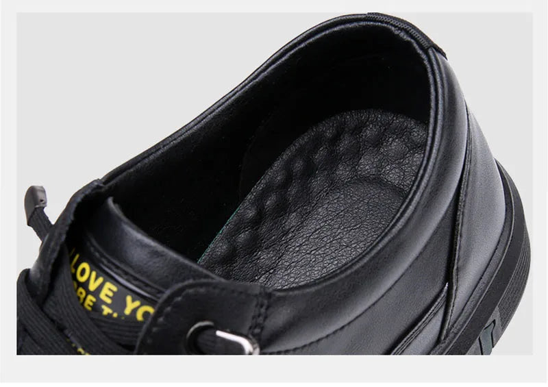 Spring Autumn Genuine Leather Shoes Men Footwear Soft Cowhide Casual Flat Brand Pure Black - Clikcy