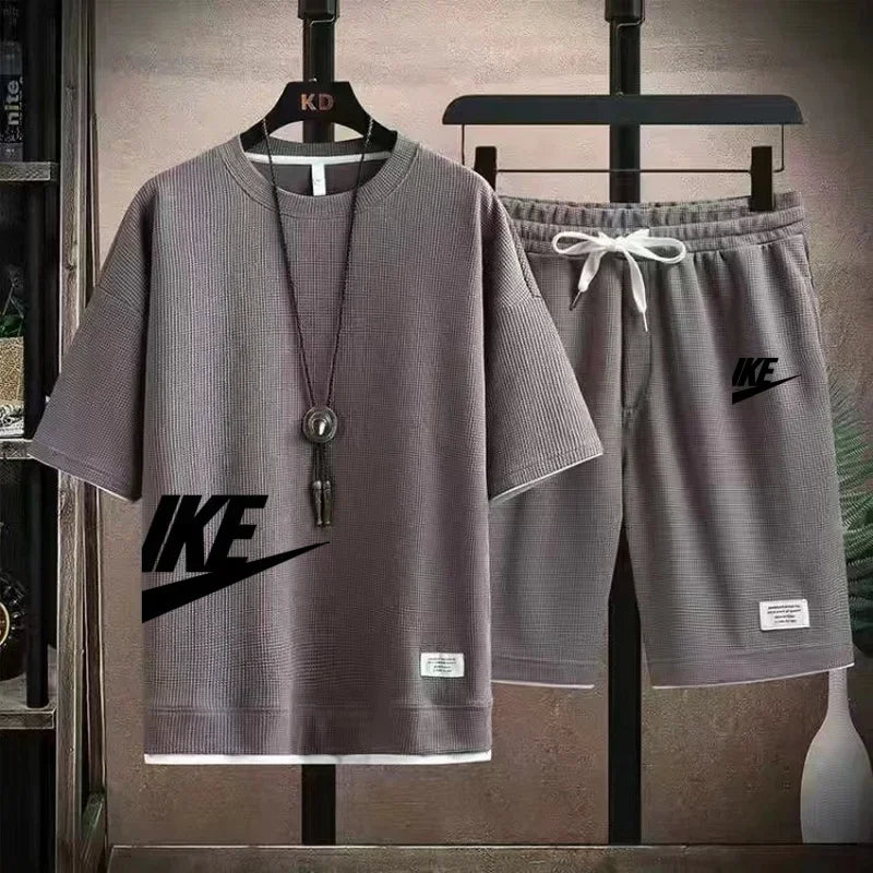 2025 New Fashion casual trend Men's sports suit Short sleeve T-shirt and outdoor summer sports shorts two-piece set size M-3XL - Clikcy