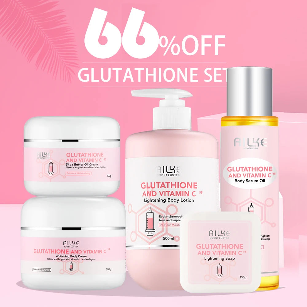 AILKE Whitening Remove Black Spots Facial Skin Care Lotion Moisturizing Cream Body Glutathion Vitamin C Black Skin Face New Set - Clikcy