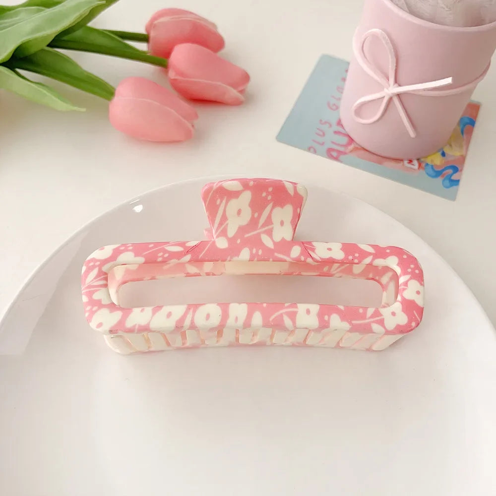 Super Large 13cm Printed Grab Clip Korean Fresh and Sweet Disc Hair Crab Clip Premium Girl Hairpin Hair Accessories