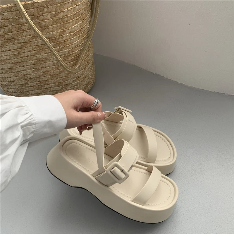 2025 New Gladiator Summer Sandals Fashion Platform Flats Elegant Open Toe Ankle Strap Dress Shoes - Clikcy