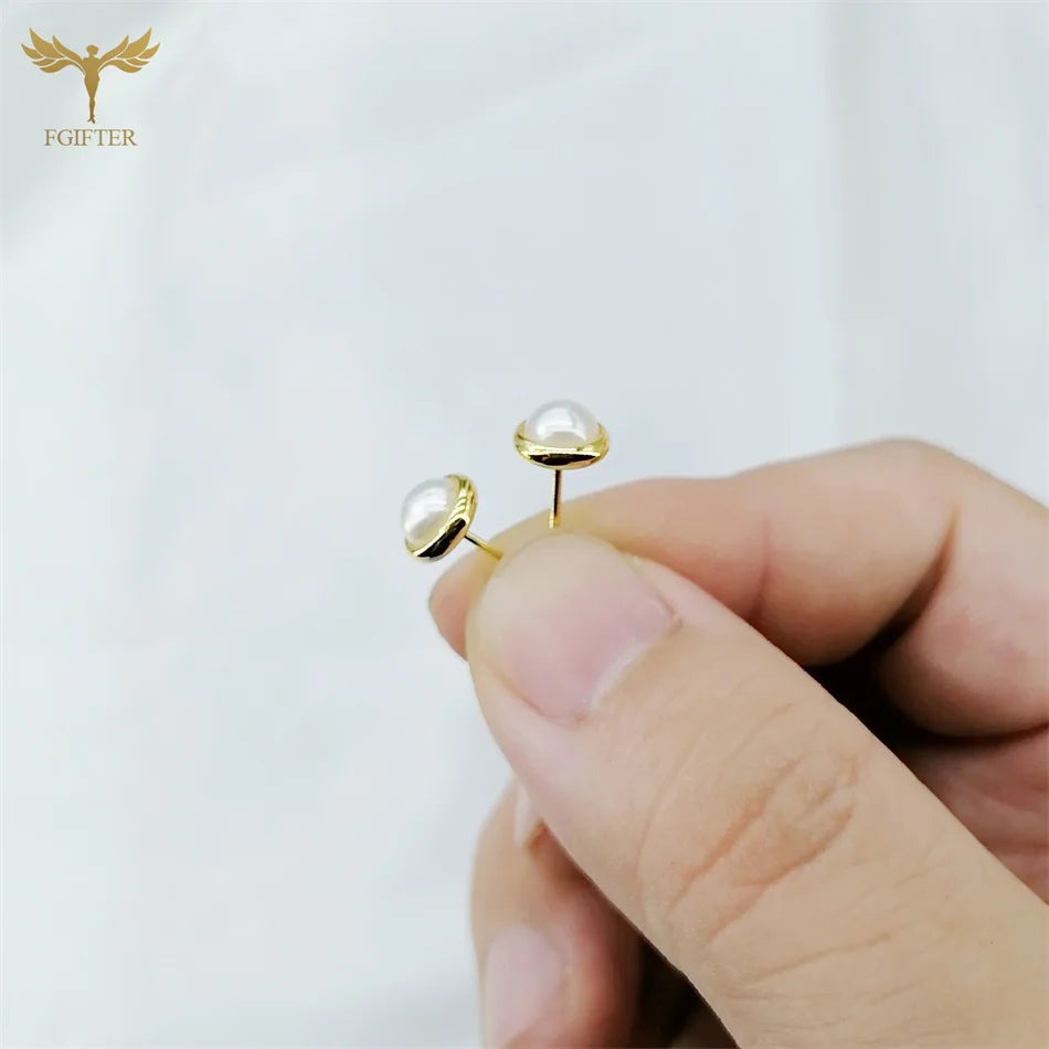 12 Pair Round Pearl Earrings for Women Girl Simple Ear Piercing Jewelry Golden Stainless Steel Stud Earrings Set Fashion Jewelry - Clikcy