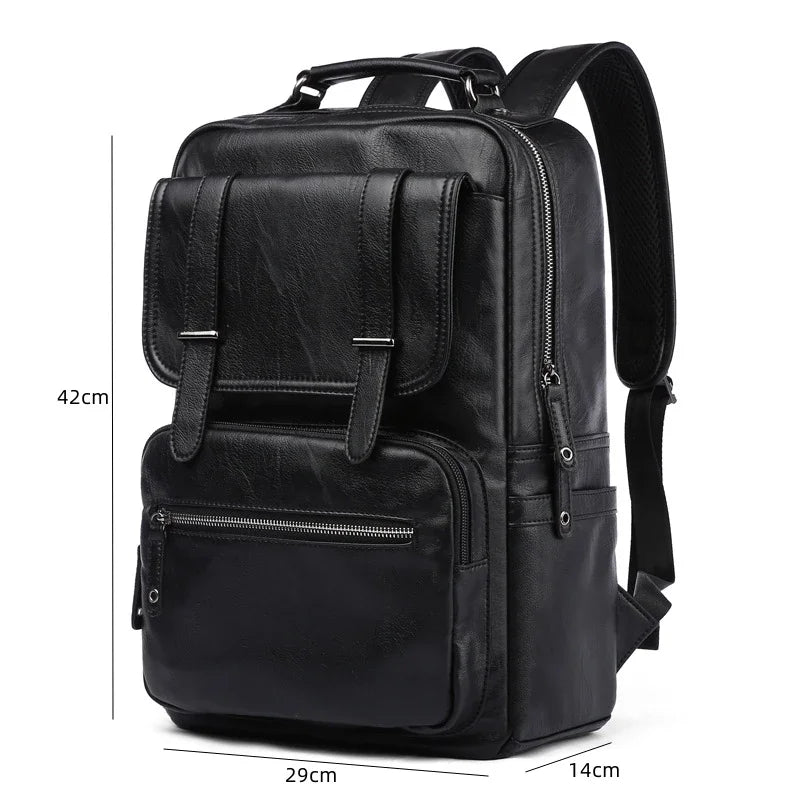Simple Fashion Men's Backpack Soft Pu Leather Backpack Men Large Capacity 14inch Laptop Bag Students Schoolbags Travel Back Pack - Clikcy