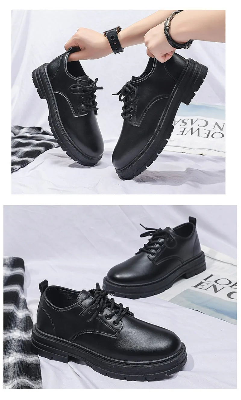 Men's Shoes Black Fashion Business Leather Shoe Platform Oxfords Anti-slip Thick Tottom Male Derby Shoe Loafers Chaussure Hommes