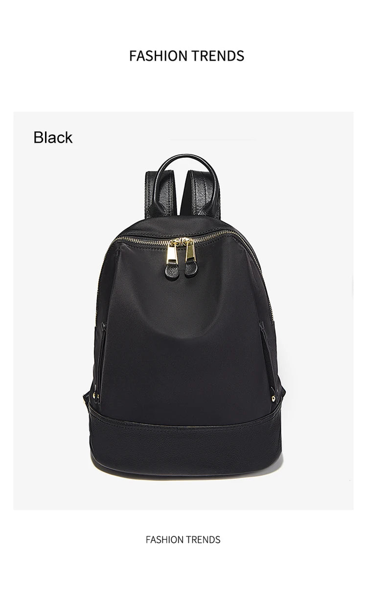 Marino Orlan Cow Leather Backpack for Women 2025 New Fashion Spring&Summer Waterproof Nylon Cloth Travel Student School Bag - Clikcy