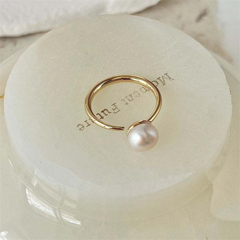 Pearl Ring Female Minority Design Advanced Sense Fashion Personality Adjustable Beimu Vintage Index Finger Ring Jewelry Gift