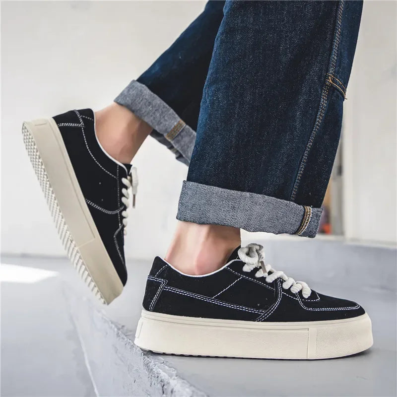 Men's Fall Casual Skateboard Shoes Men Comfortable Black Thick Sole Sneakers Lightweight Versatile Walking Tennis Shoes for Men
