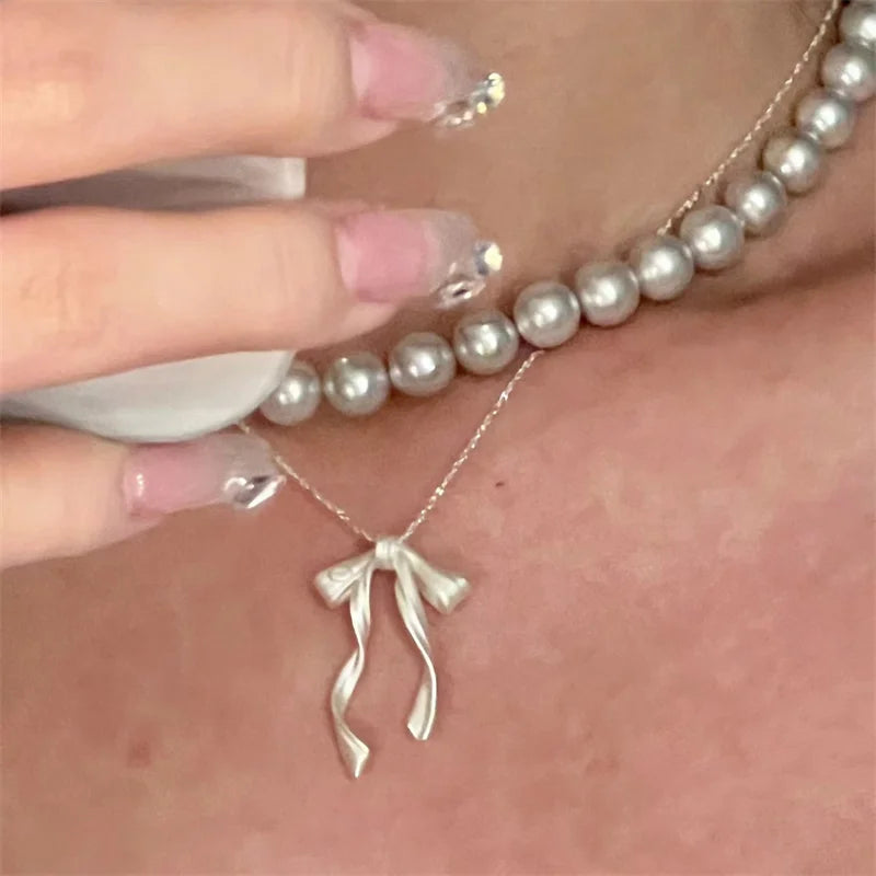 Exquisite Clavicle Chain Elegant Scrub Bow Pendant Necklace For Women Girls Temperament Collar Chain Korean Student - Clikcy