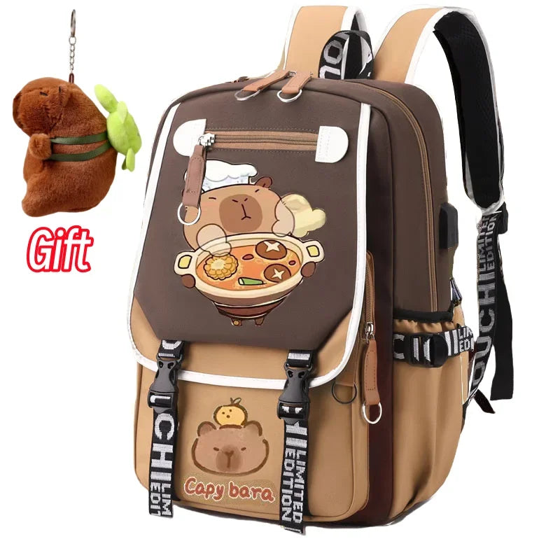 Stylish Kawaii Capybara Computer Backpack College School Casual Daypack Teens Bag Large Capacity Adjustable Strap Schoolbag - Clikcy