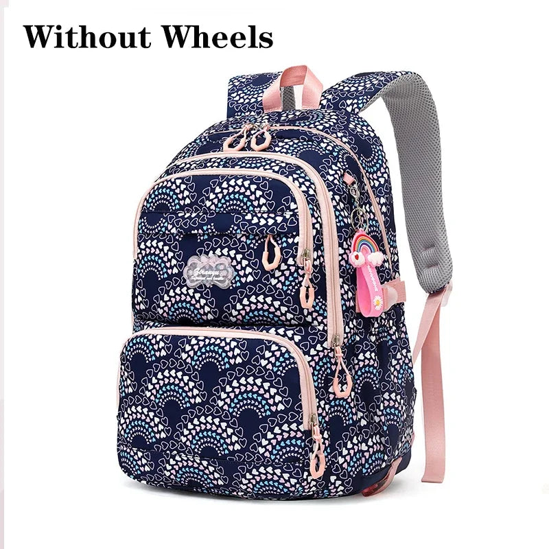 Rolling School Bags for Girls Backpack Children Waterproof School Backpacks with Wheels Middle School Trolley Luggage Back Pack
