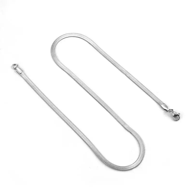 Stainless Steel Flat Necklace Waterproof Filmy Snake Chain For Men Women Various Length Choker Clavicle Necklace Jewelry Gift - Clikcy