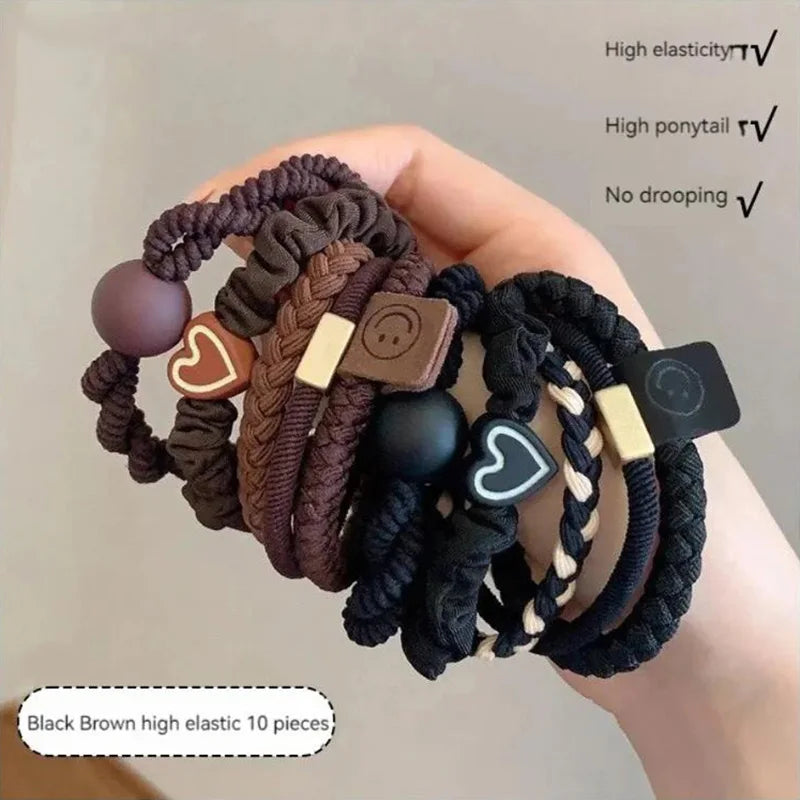 10PCS Women's Hair Ring Set Hair Accessories High Elasticity Leather Band Simple Temperament High Ponytail Durability New Style - Clikcy