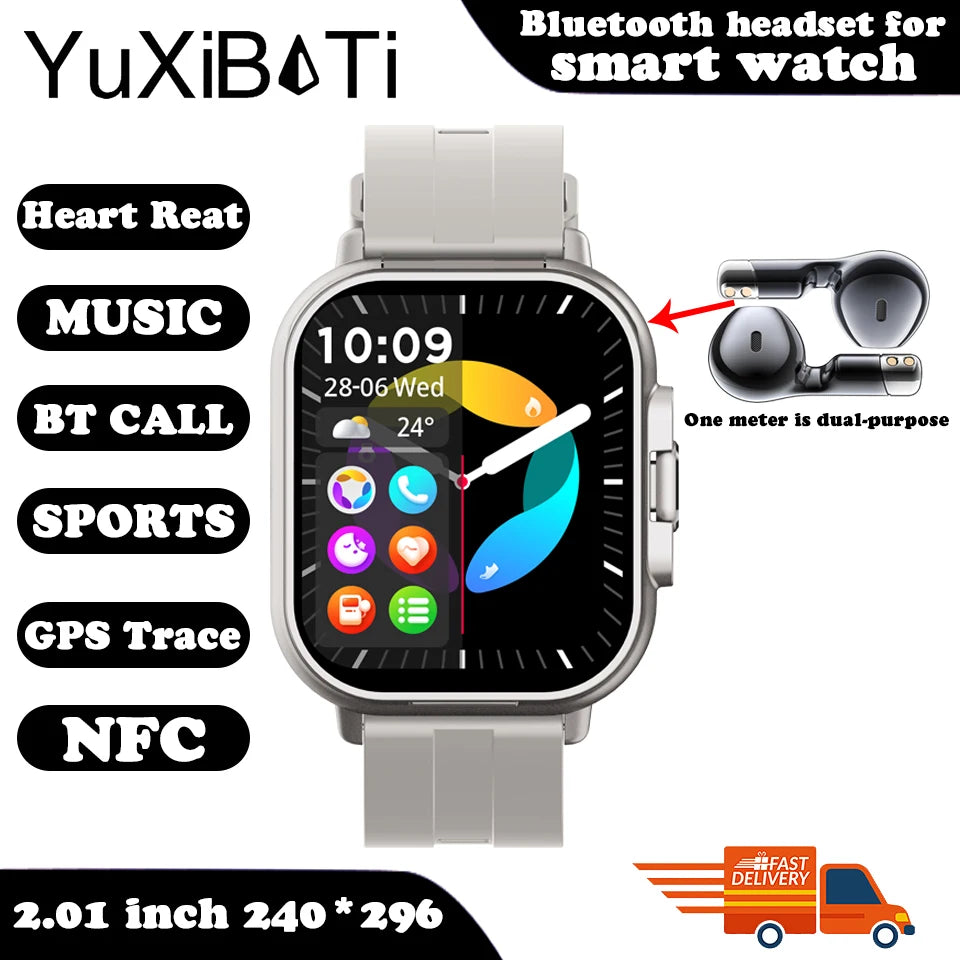 2024 Smart Watch 2 in 1 With Earphone Smartwatch Bluetooth Call Men Watch GPS Track Heart Rate Monitor Play Music SmartWatch - Clikcy