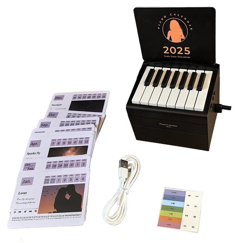 2025 Taylor Piano Calendar Piano Calendar Aesthetic 3D Calendar Piano Playable USB Charging Gift Office with Popular Songs - Clikcy